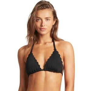 SOUTH BEACH Women's Black Scalloped Bikini Halter Top Sz 8